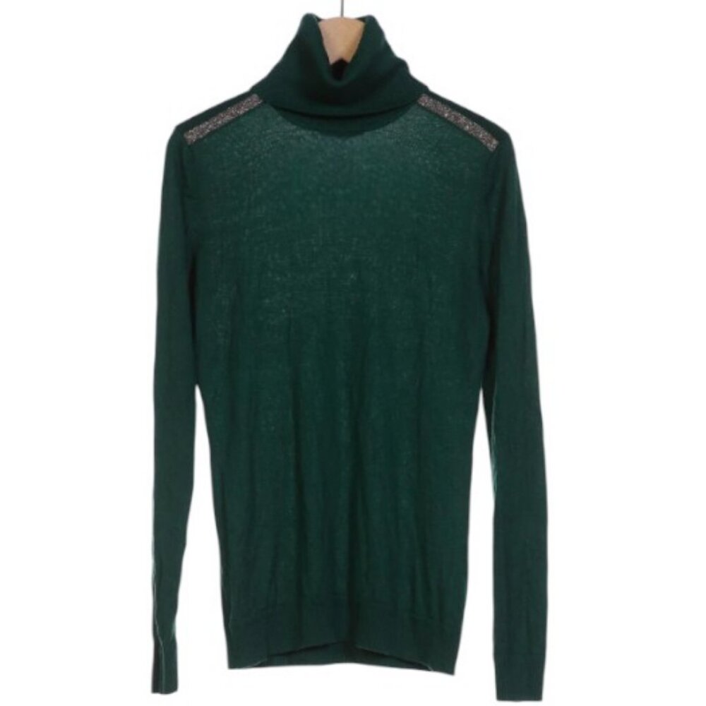 Marc Aurel green turtle neck silver shoulder design sweater size EU42
